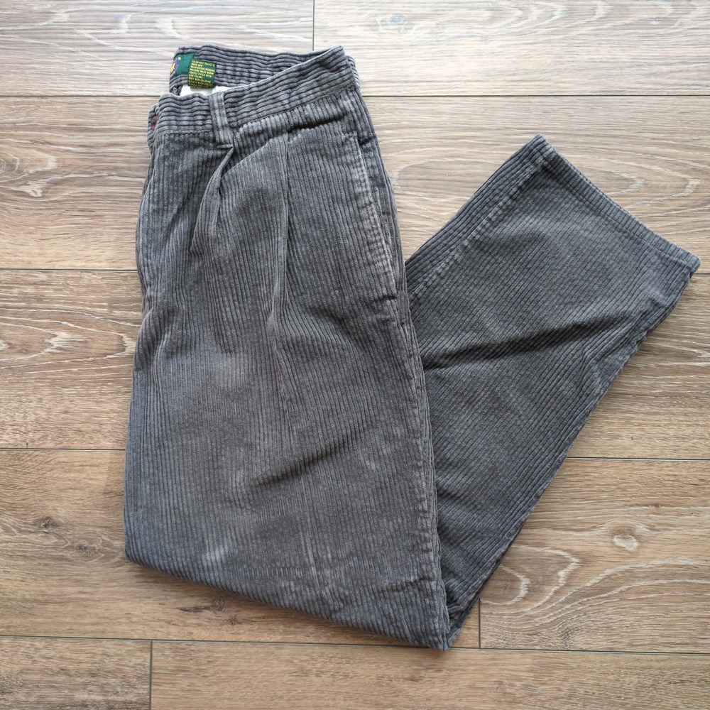 Vtg Y2K Club Room Chunky Corduroy Pants Gray Pleated Relaxed Baggy Grunge 34x30